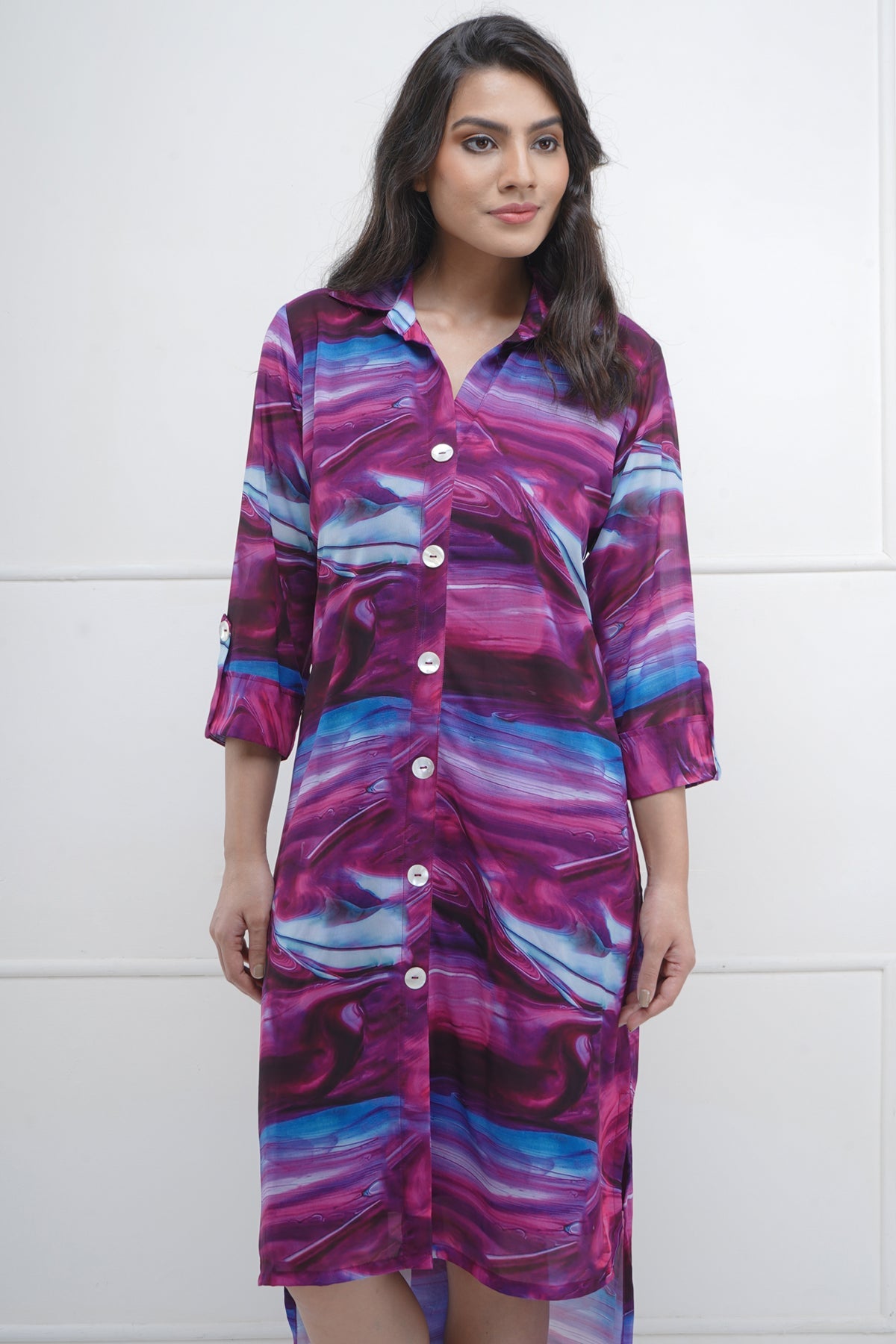 Abstract High Low Print Dress