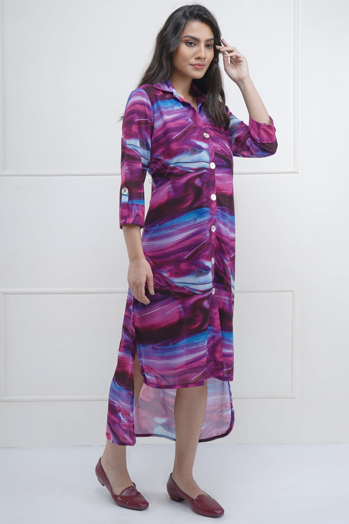 Abstract High Low Print Dress