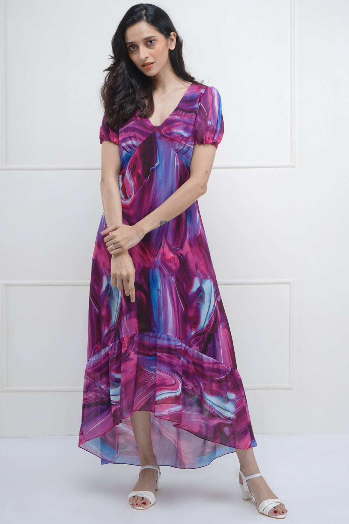 Asymmetric Abstract Midi Dress