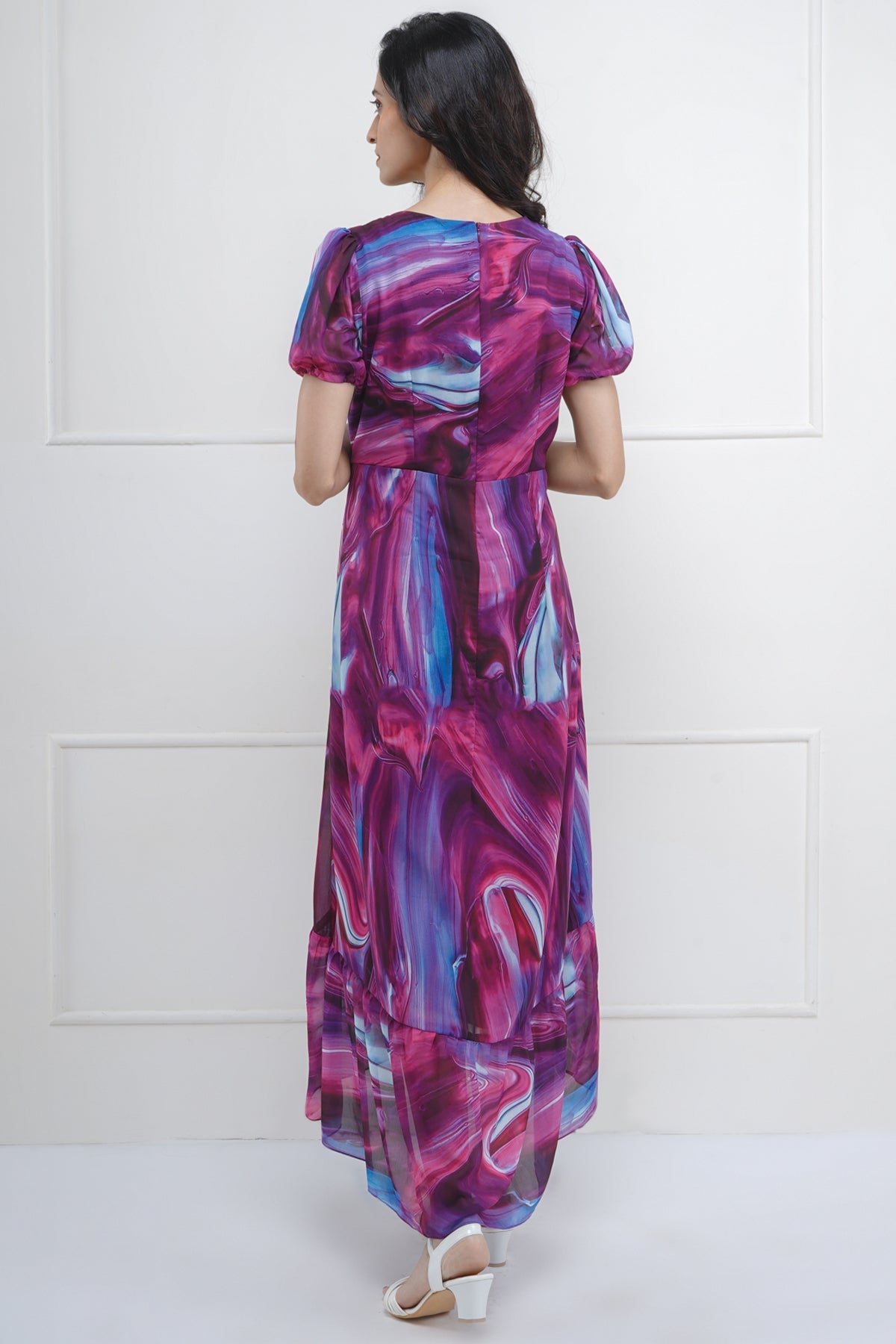 Asymmetric Abstract Midi Dress