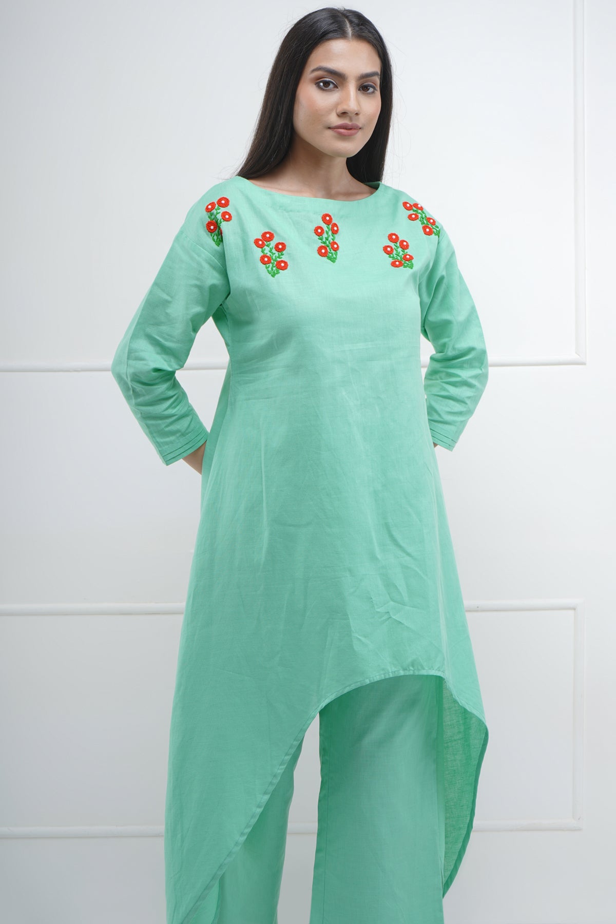 Asymmetric Hand Embroidered Tunic Set