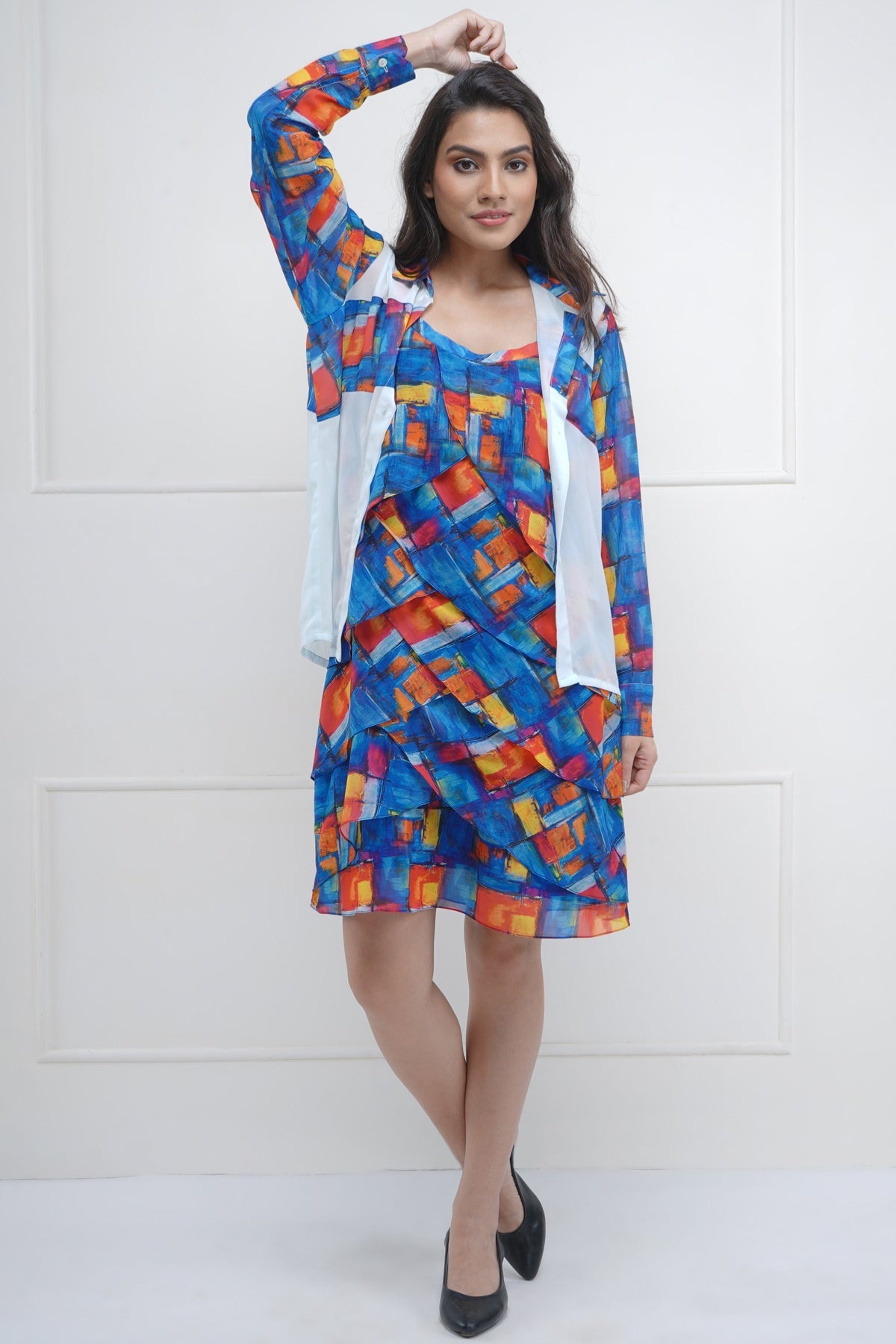 Brick Print Dress & Shirt Set