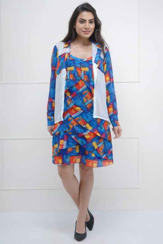 Brick Print Dress & Shirt Set