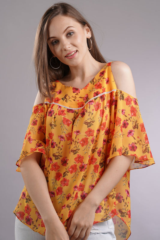 Cold Shoulder Floral Kaftan Top