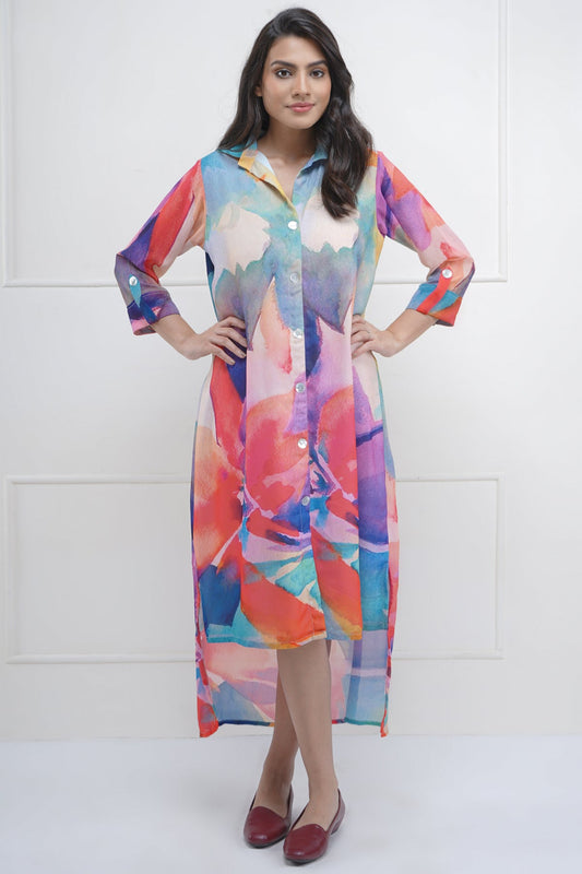 Collar High Low Abstract Dress