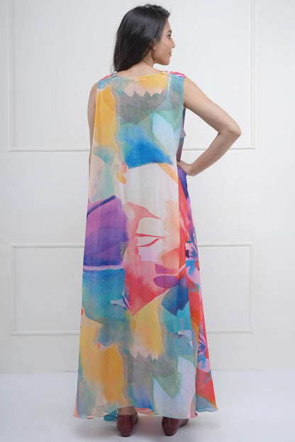Cowl Neck Abstract Maxi Dress