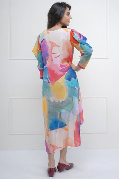 Cowl Shoulder Asymmetric Dress