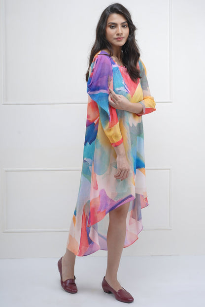 Cowl Shoulder Asymmetric Dress