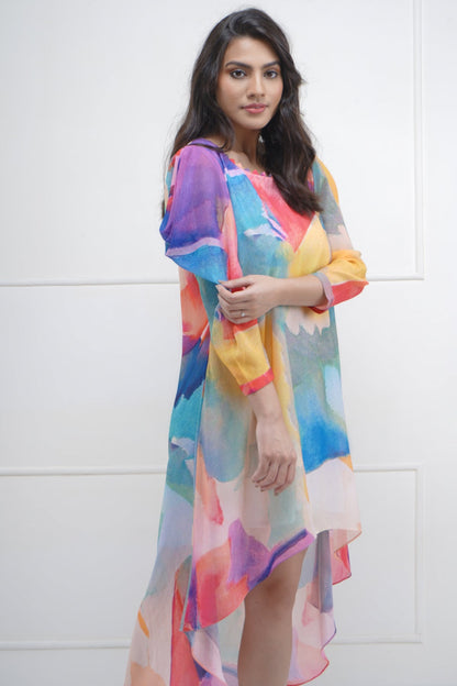 Cowl Shoulder Asymmetric Dress