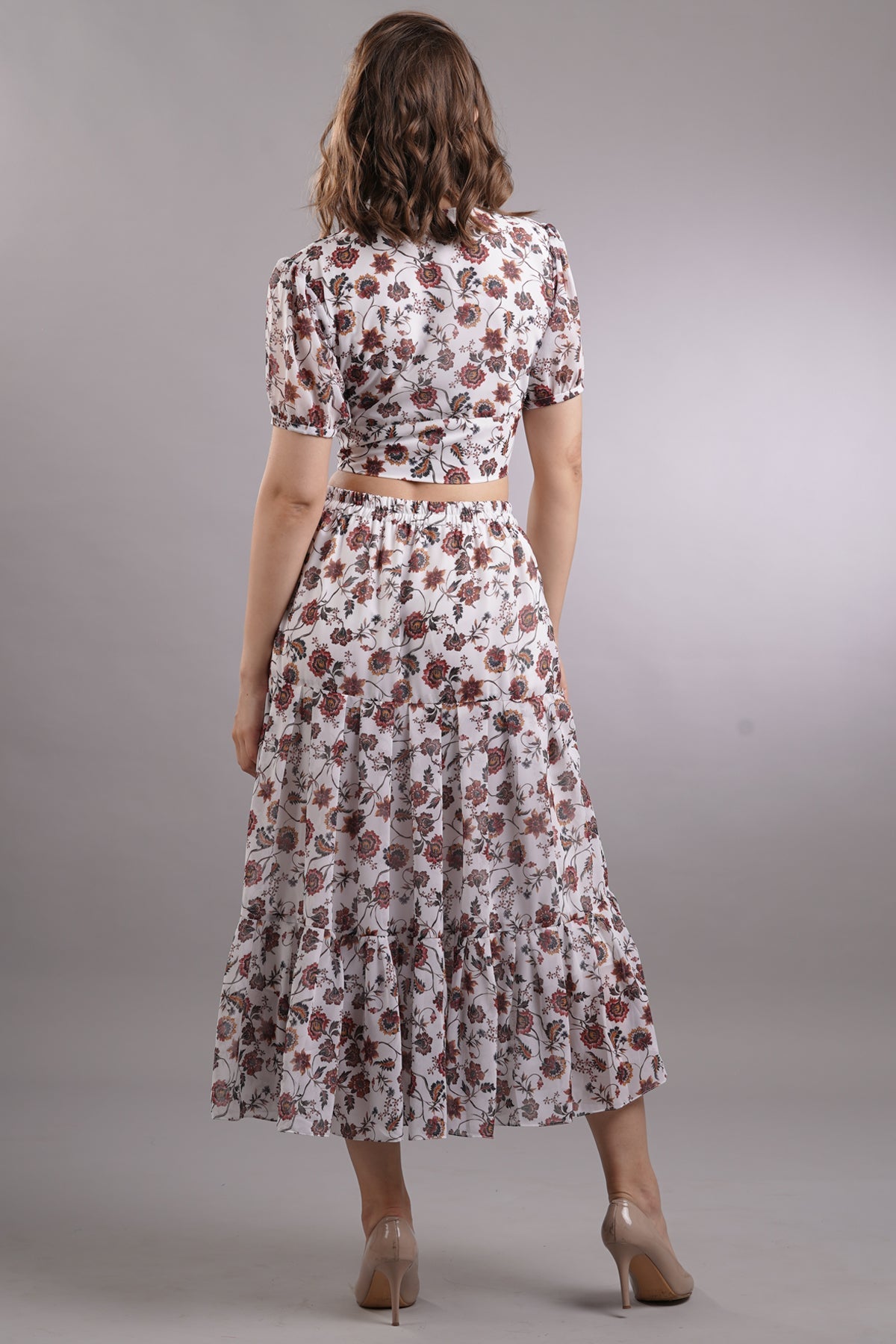Floral Crop Top & Tiered Skirt Set