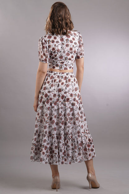 Floral Crop Top & Tiered Skirt Set