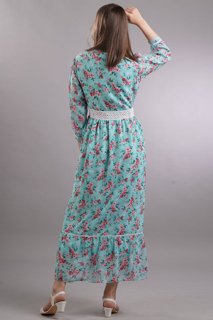 Floral Lace Buttoned Midi Dress