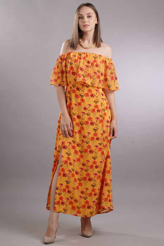 Floral Off Shoulder Overlay Dress