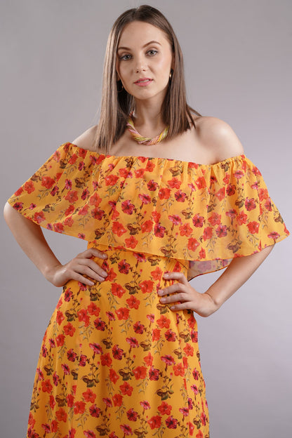 Floral Off Shoulder Overlay Dress
