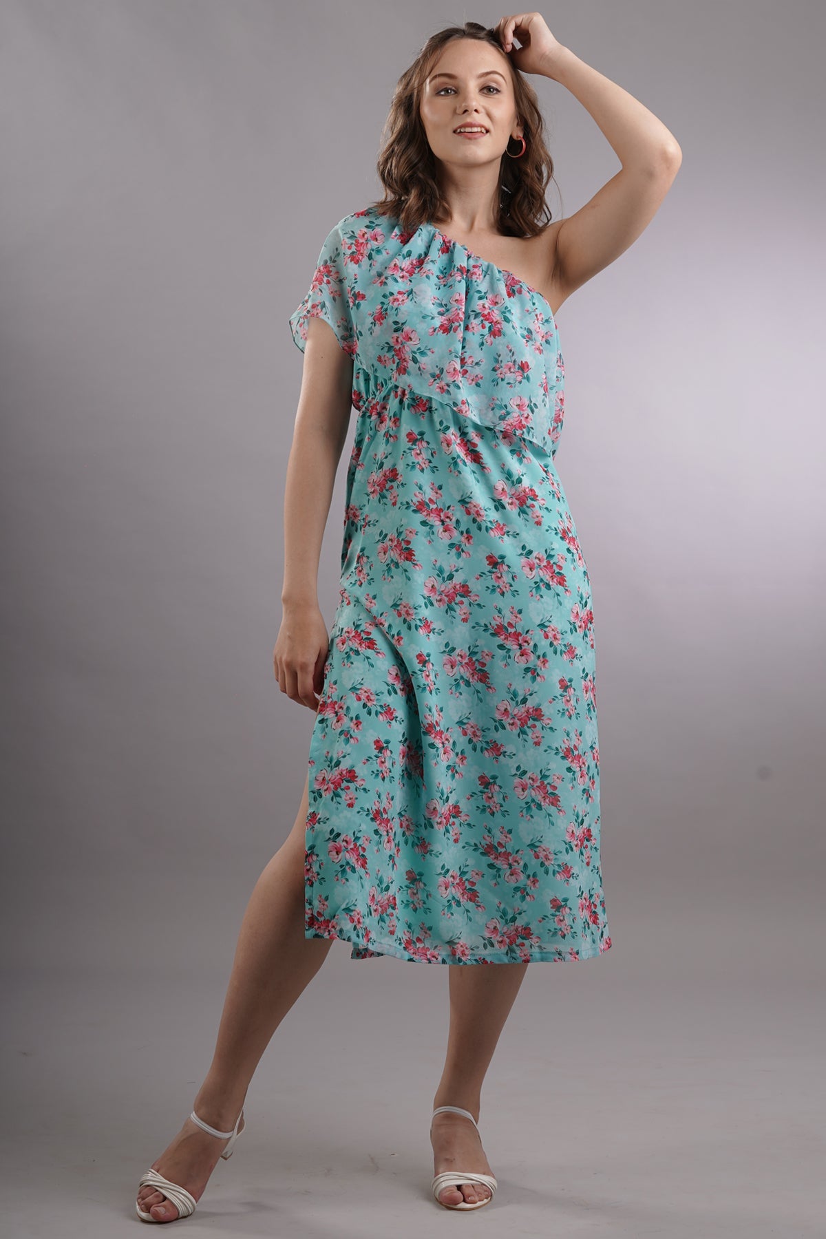 Floral One Shoulder Overlay Dress