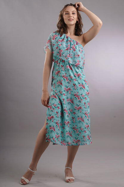 Floral One Shoulder Overlay Dress