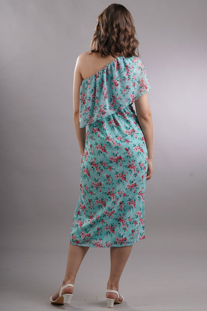 Floral One Shoulder Overlay Dress