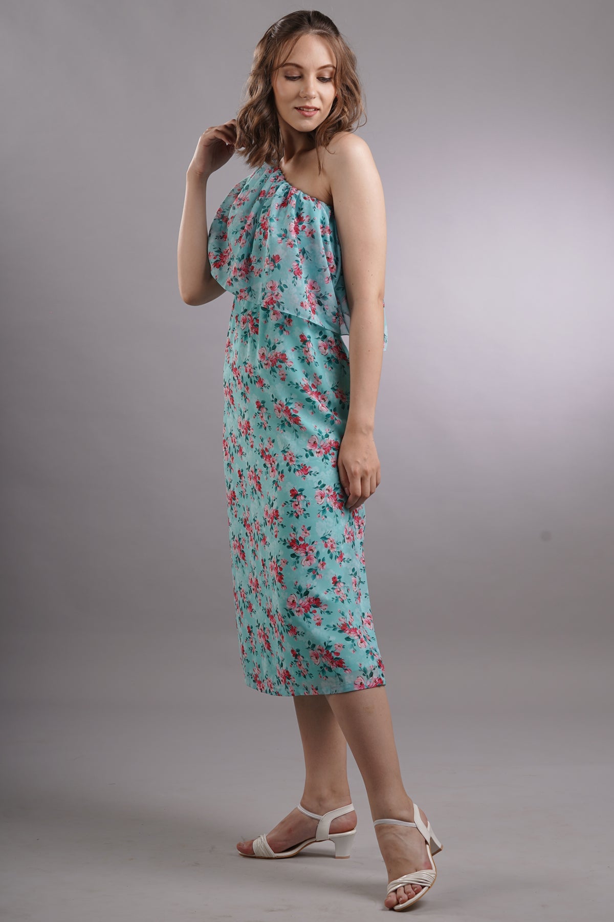 Floral One Shoulder Overlay Dress