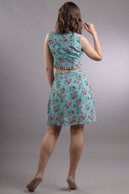Floral Pleated Top & Skirt Set