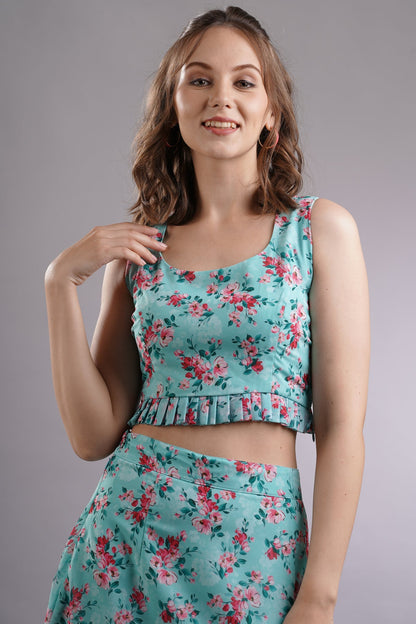 Floral Pleated Top & Skirt Set