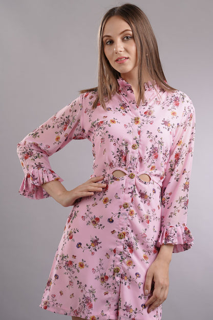 Floral Ruffled Cutout Mini Dress