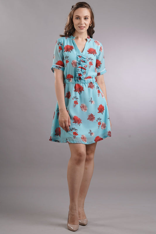 Floral Ruffled Lace Mini Dress