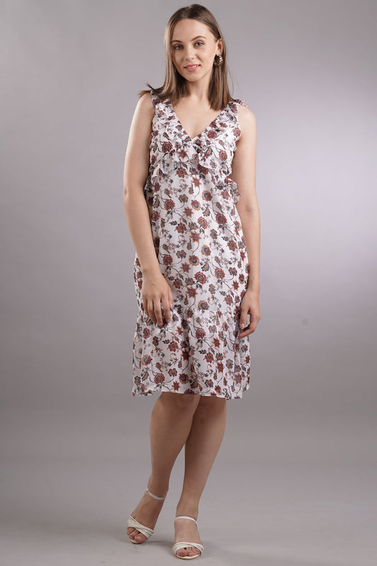 Floral Ruffled Mini V-Neck Dress
