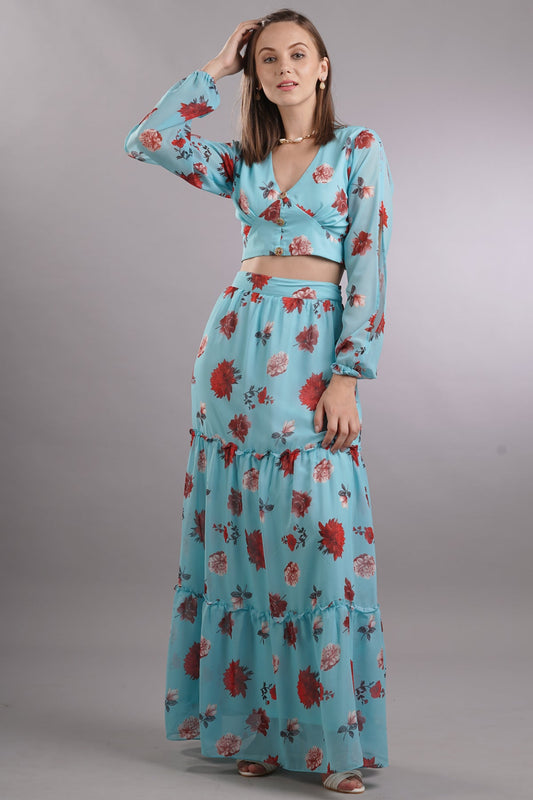 Floral Tiered Skirt & Crop Top Set