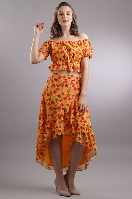 Floral Top & Asymmetric Skirt Set