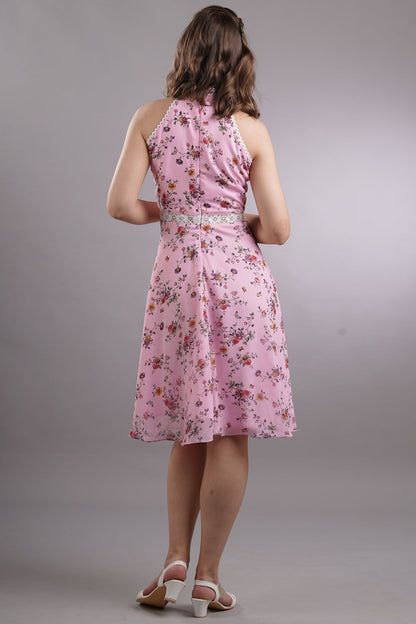 Floral Lace Halter Skater Dress