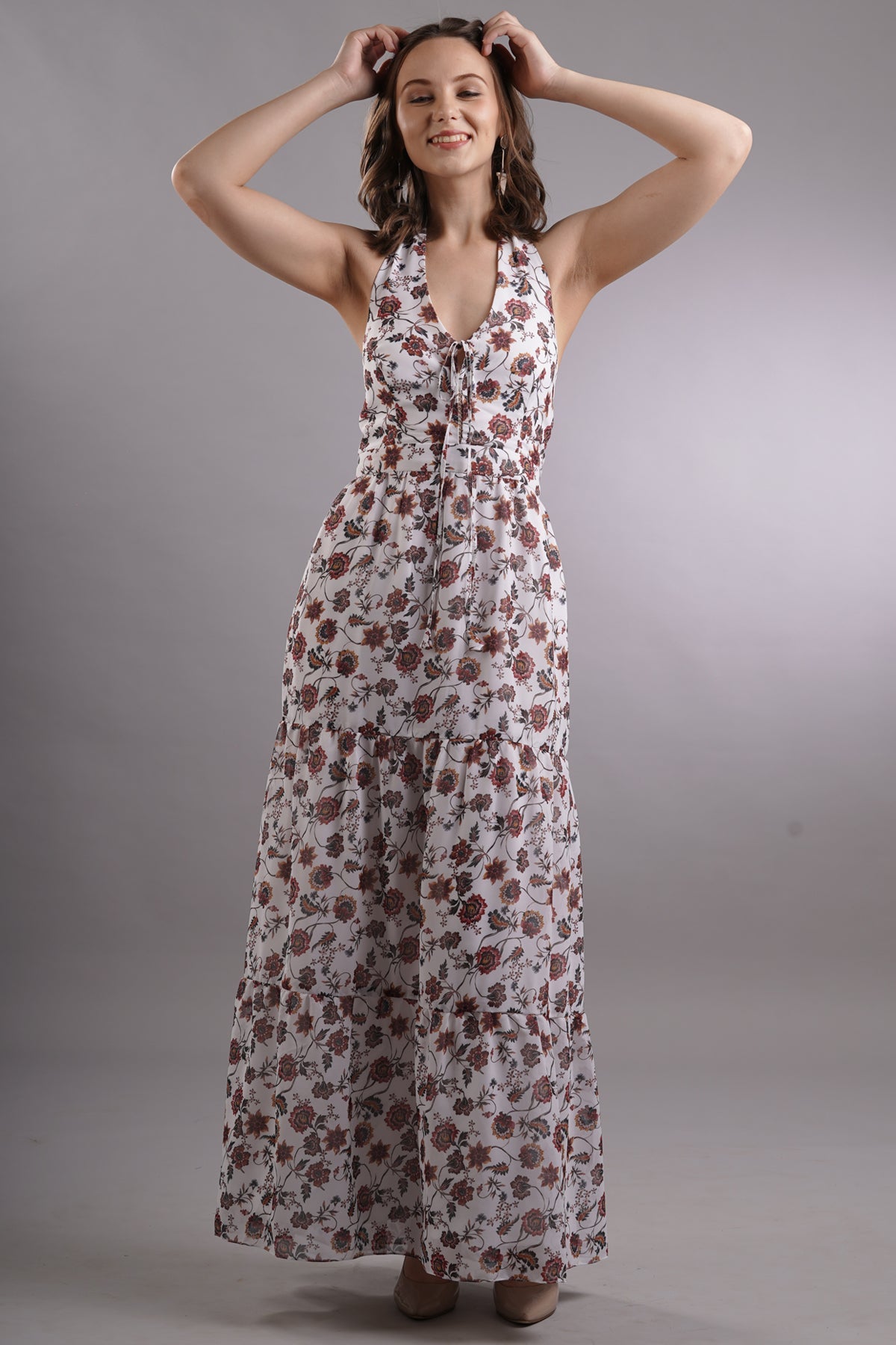 Halter Tie Up Dress with Cape