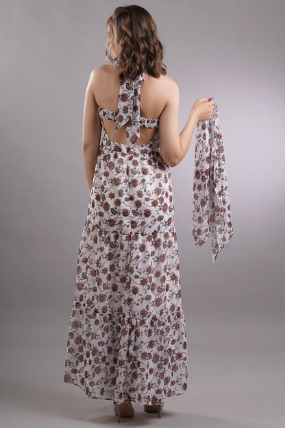 Halter Tie Up Dress with Cape