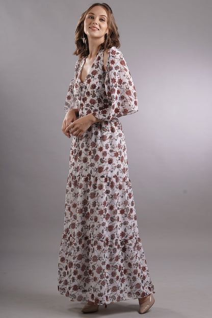 Halter Tie Up Dress with Cape