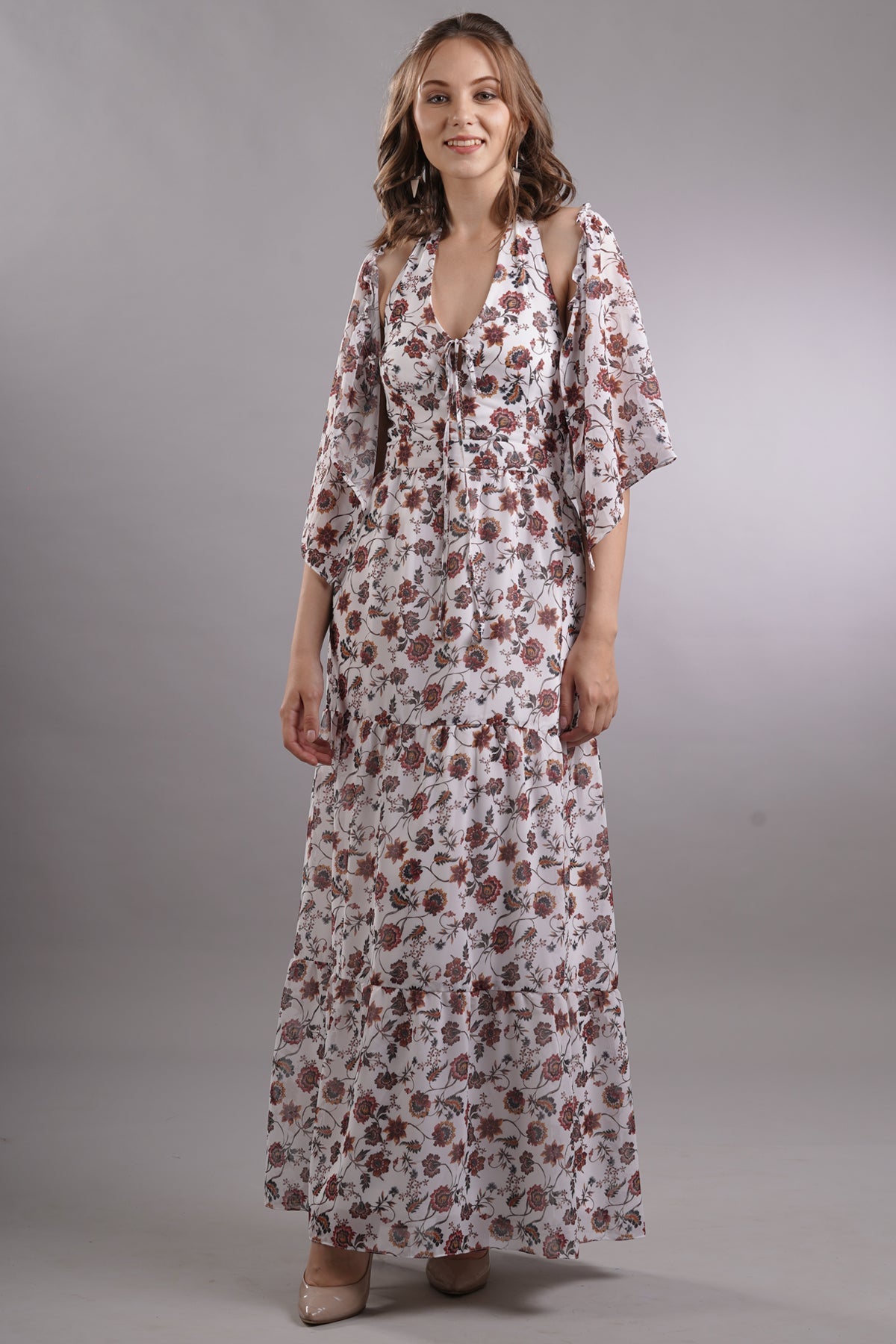 Halter Tie Up Dress with Cape