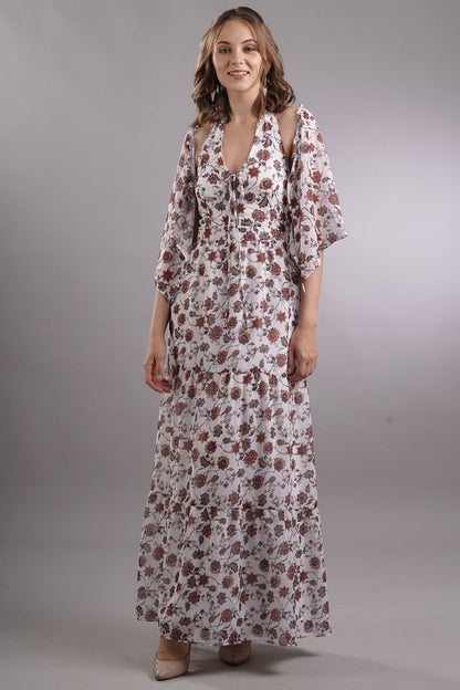 Halter Tie Up Dress with Cape