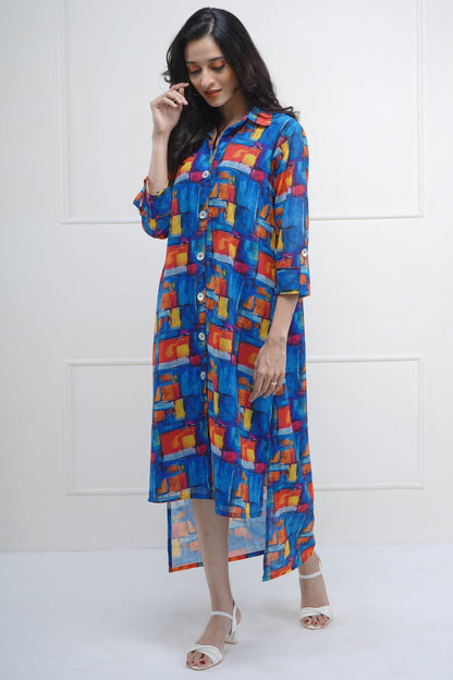 High Low Abstract Print Dress