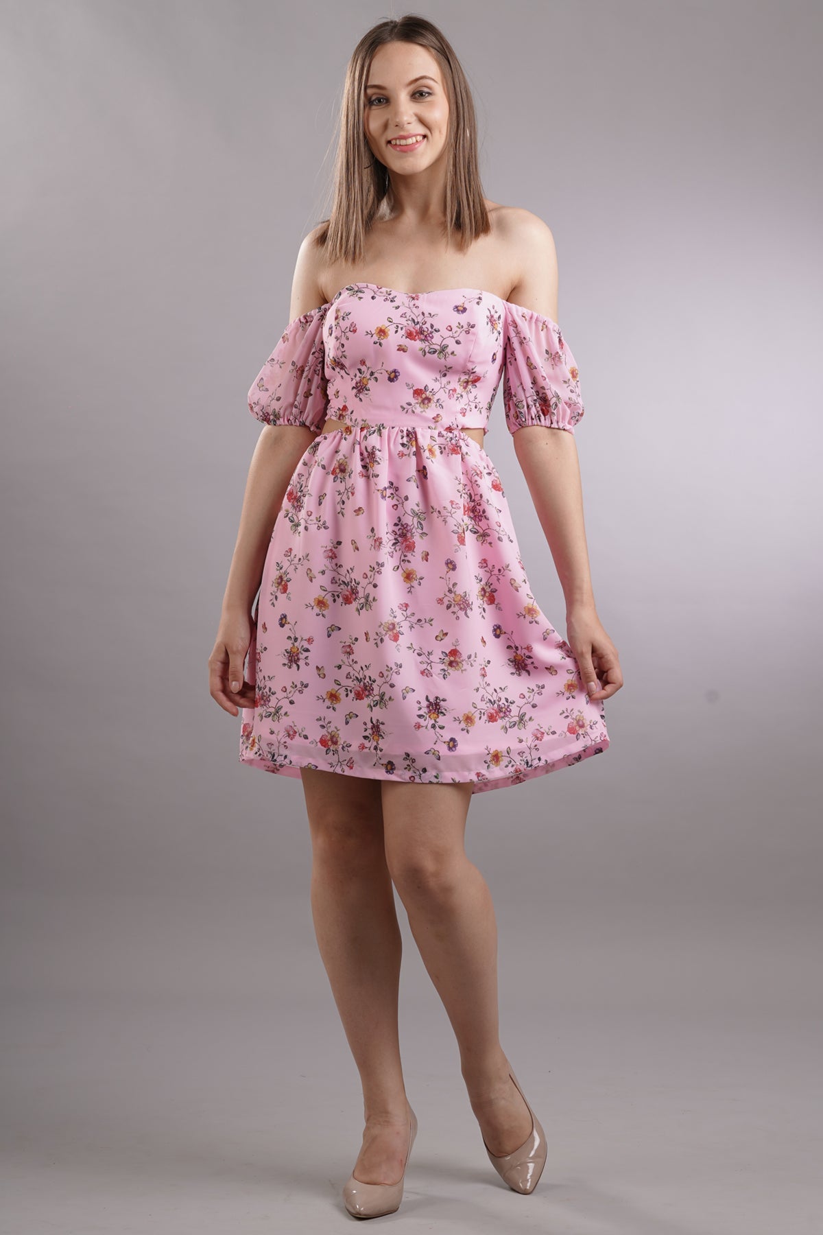Off Shoulder Puff Sleeves Dress