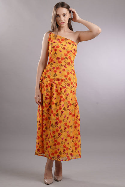 One Shoulder Cutout Floral Dress