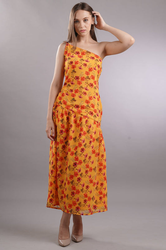 One Shoulder Cutout Floral Dress