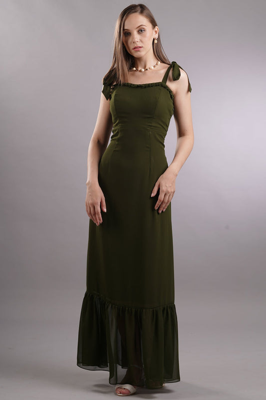 Pintuck Tie Up Maxi Dress