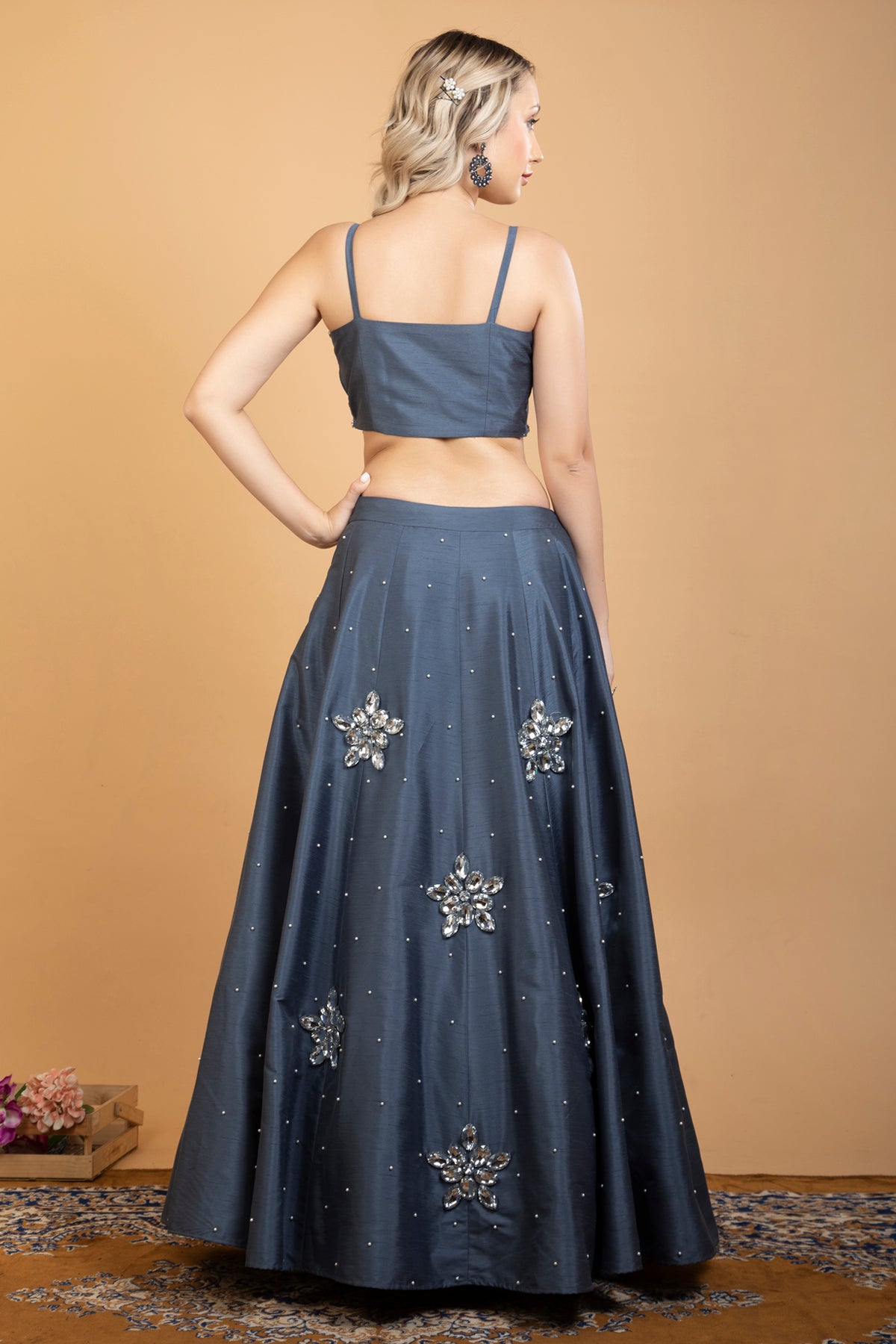 Rhinestones Embellished Lehenga & Jacket Set