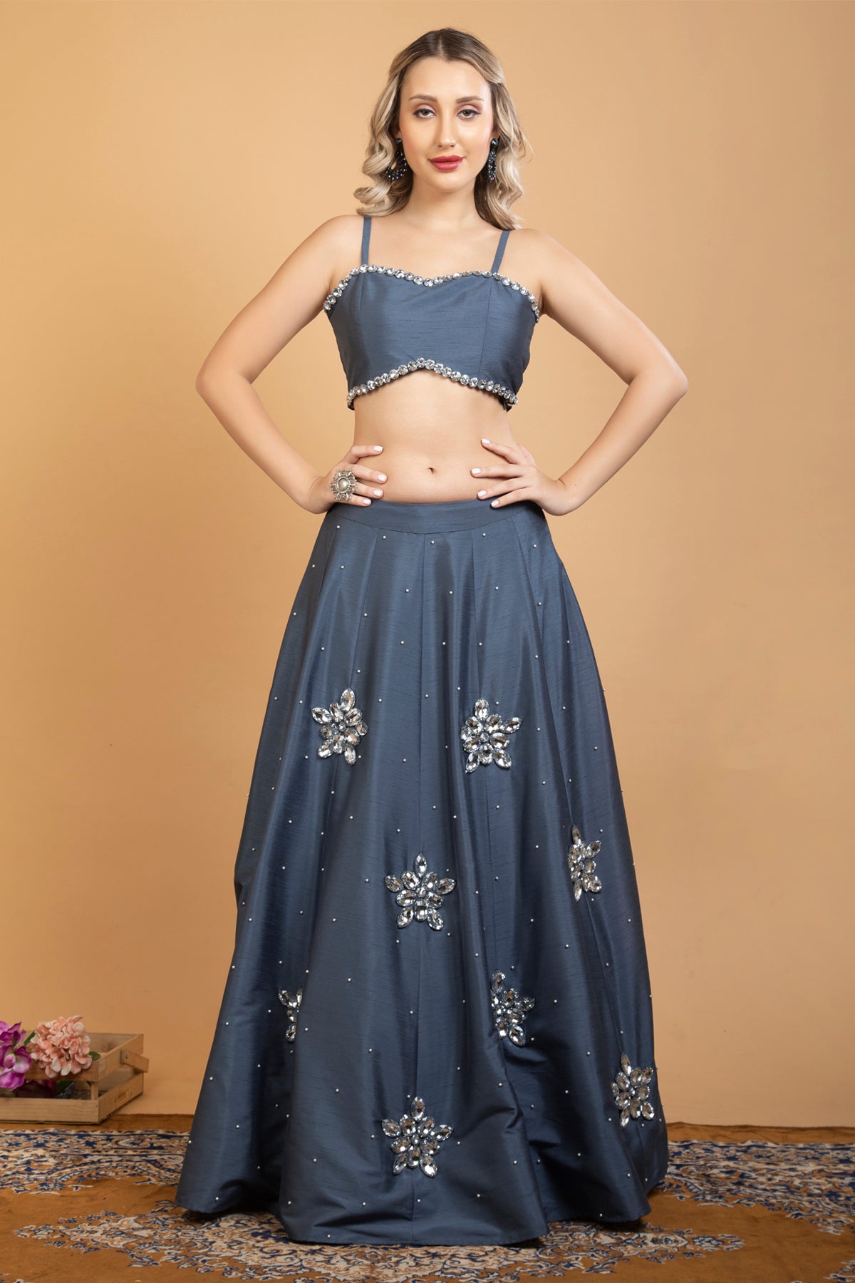 Rhinestones Embellished Lehenga & Jacket Set