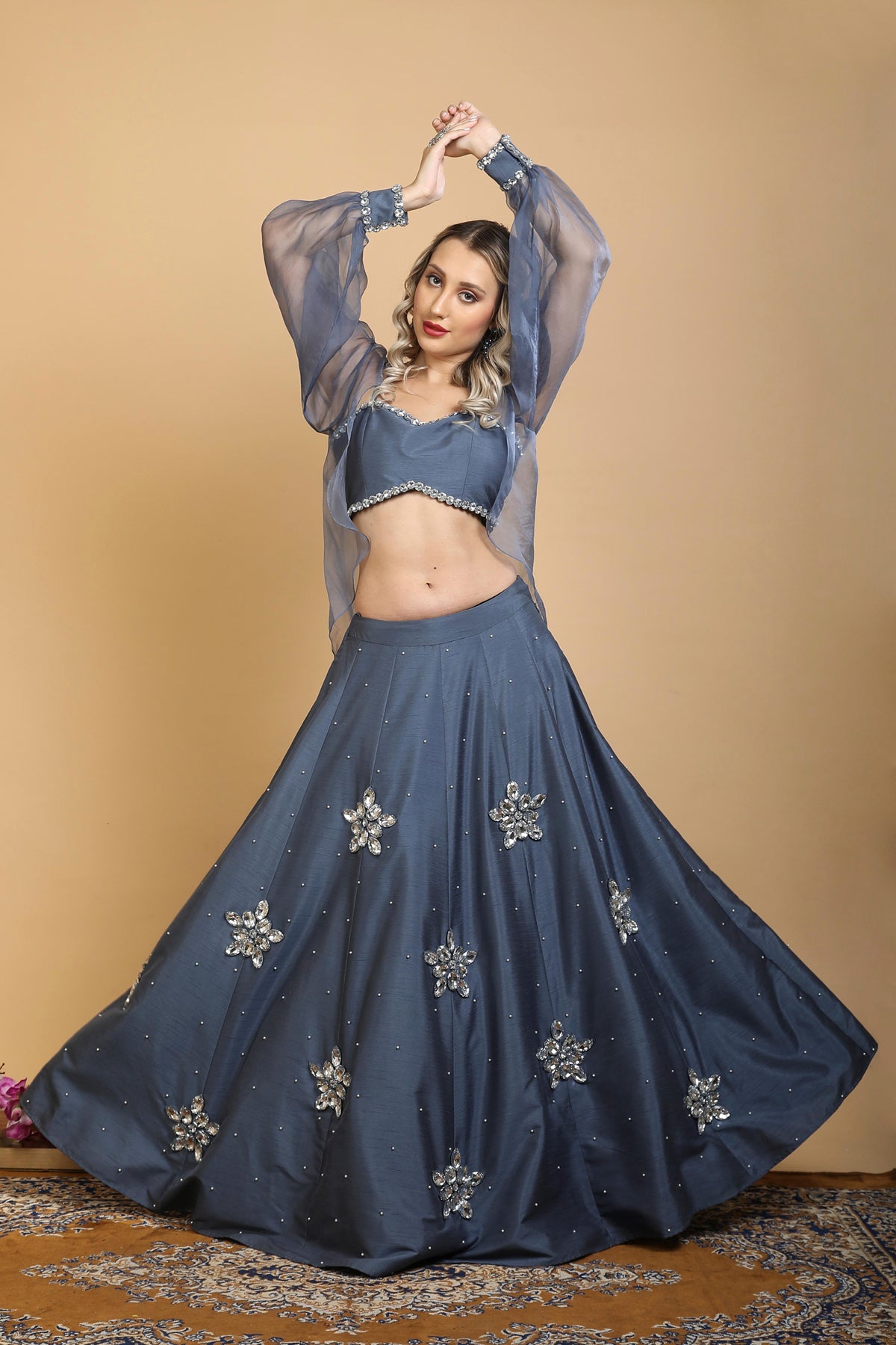 Rhinestones Embellished Lehenga & Jacket Set