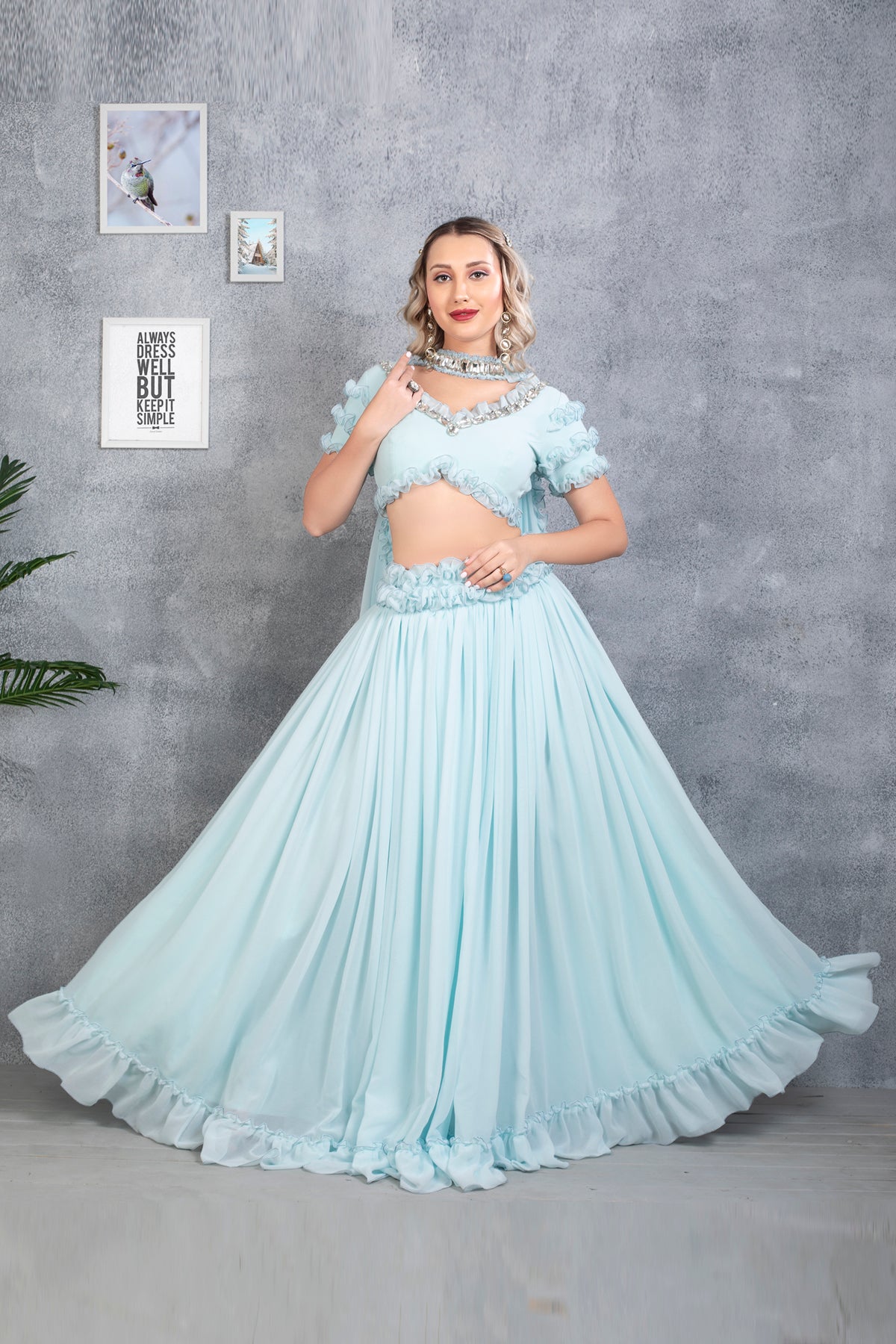 Rhinestones Embellished Ruffled Lehenga Set