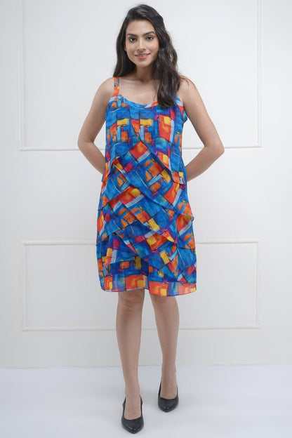 Ruffled Brick Print Mini Dress