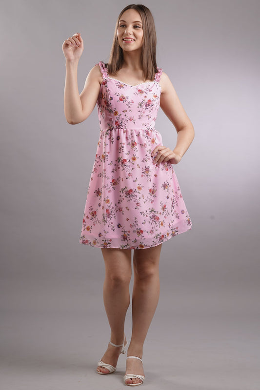 Ruffled Shoulder Floral Dress