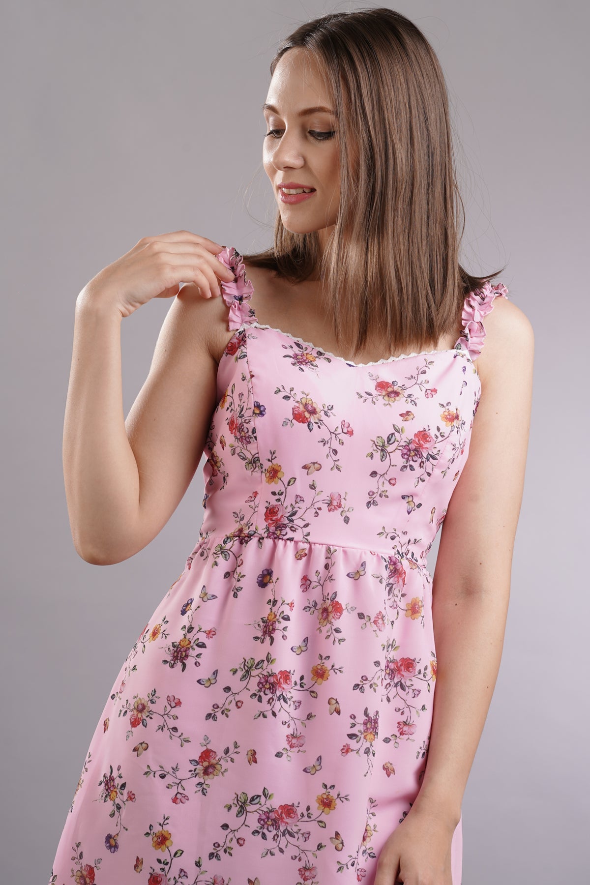 Ruffled Shoulder Floral Dress