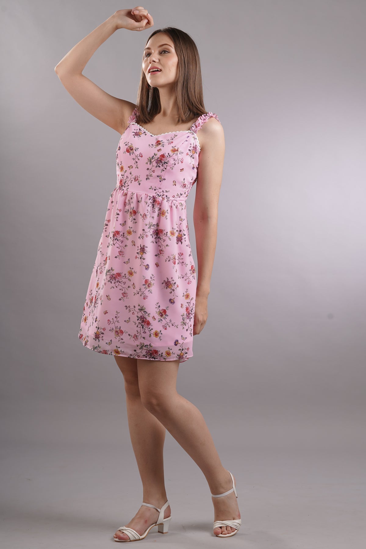 Ruffled Shoulder Floral Dress