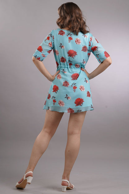 Waist Tie Up Floral Mini Dress
