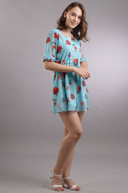 Waist Tie Up Floral Mini Dress